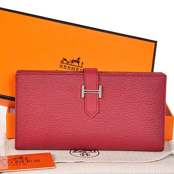 208 Hermes 2 snodata portafoglio in pelle originale nel colore rosso violaceo